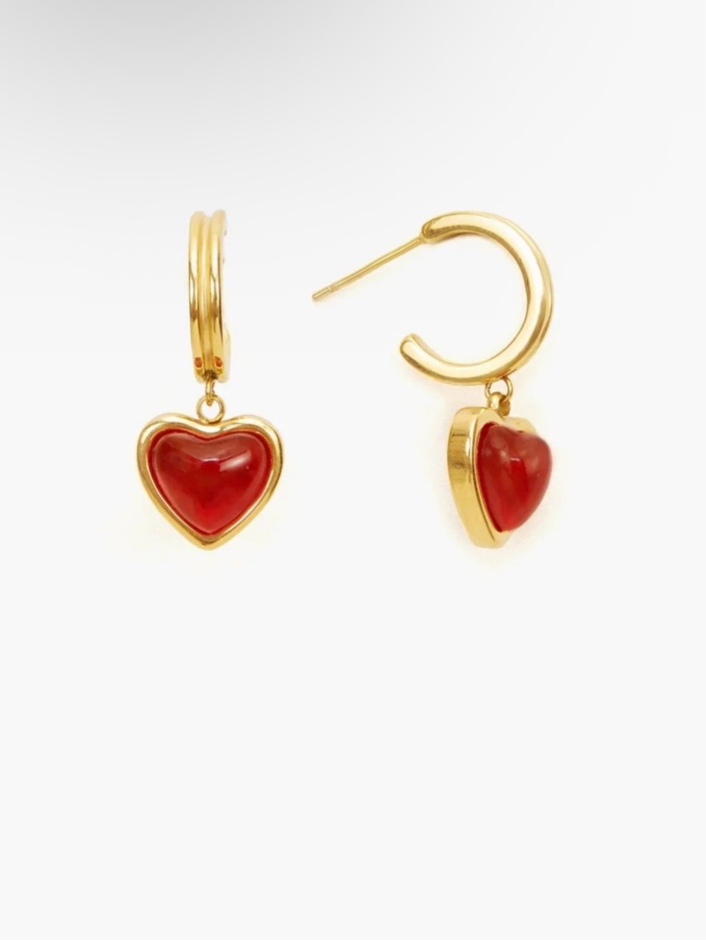 Carnelian Gold Heart Drop Hoop Earrings